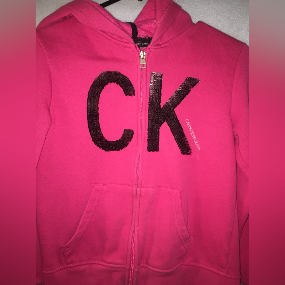 Calvin Klein zipper hoodie girls size 12-14 Reversible black and silver sequins